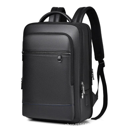 Skanto | Elegant Leather Backpack for Men/Women with USB Port for Laptop and Everyday Use, 15.6 Inch, Black