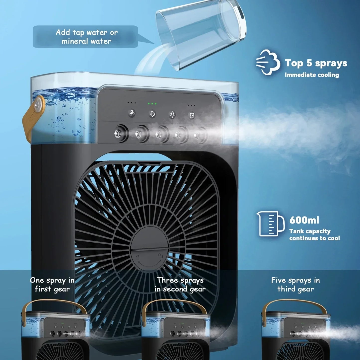 3-in-1 Portable Air Cooler with Humidifier and LED Night Lights | Bowlift