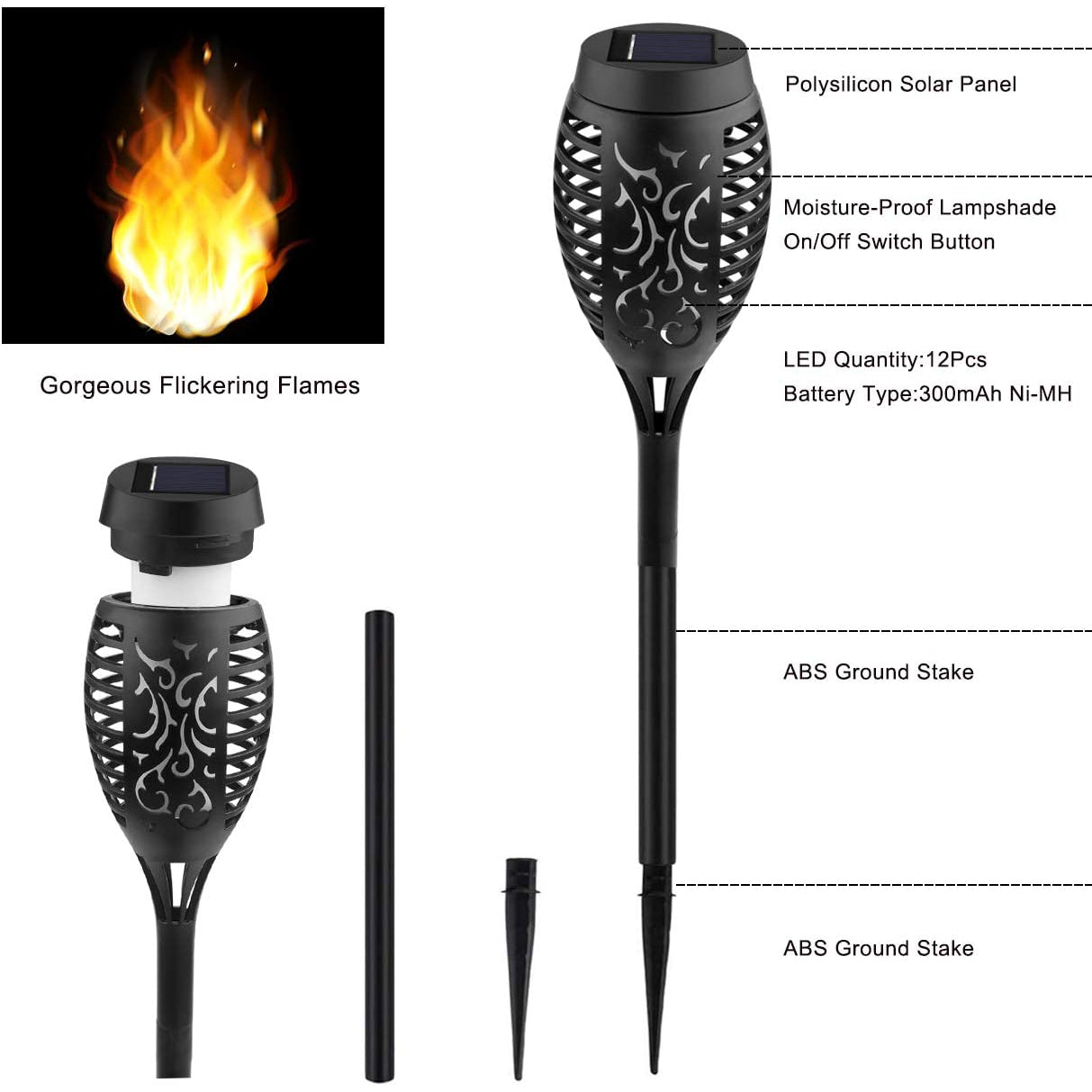 BowLift | 8-Pack: Solar Torch Light with Flickering Flame