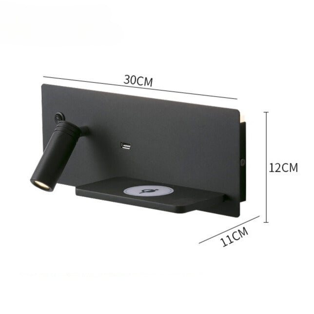 Skanto | Modern LED Wall Lamp with USB Port, Shelf for Bedroom and Office