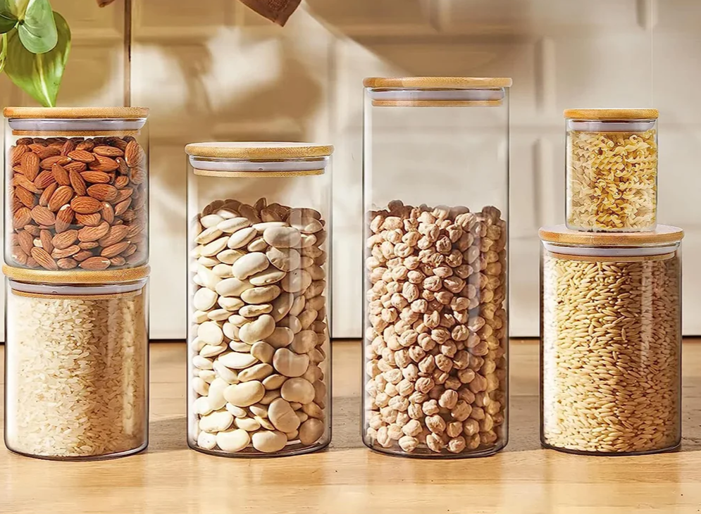 PureVorrat Glass Container Set – Storage Jars with Wooden Lid | Airtight & Stylish | Modern Kitchen Storage | Bowlift