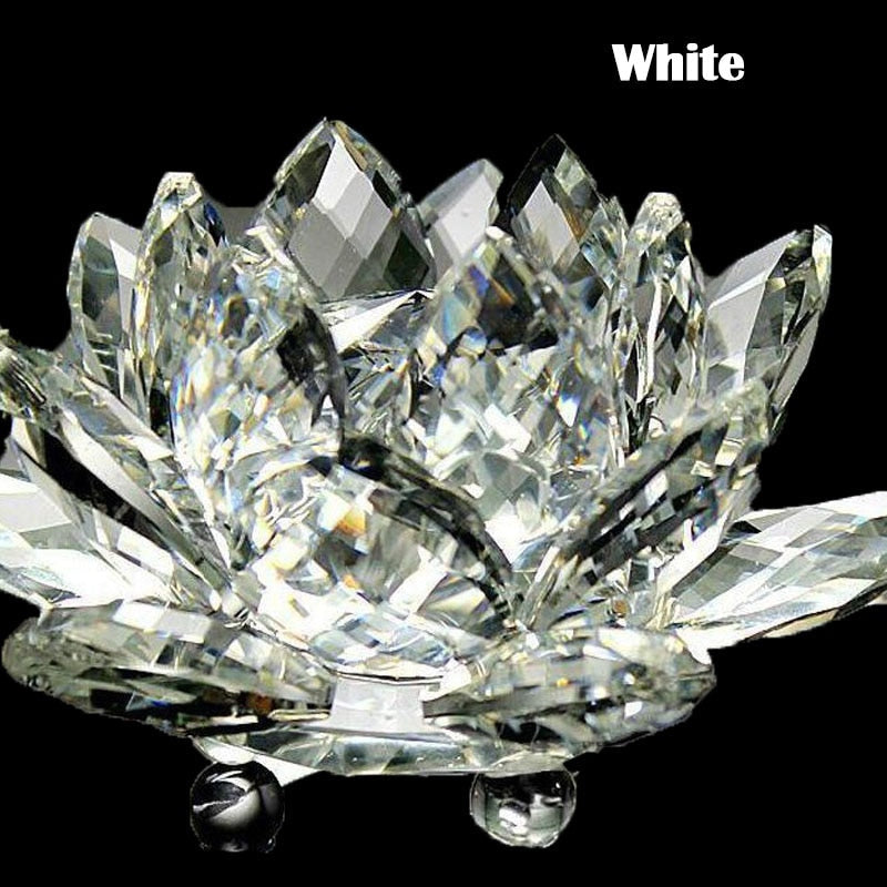 Skanto | 80Mm Quartz Crystal Lotus Flower Craft Glass Feng Shui Ornaments Healing Crystals Home Party Wicca Decoration Yoga Gifts Souvenir