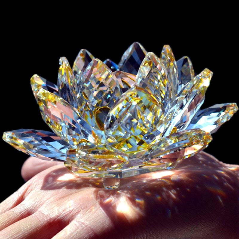 Skanto | 80Mm Quartz Crystal Lotus Flower Craft Glass Feng Shui Ornaments Healing Crystals Home Party Wicca Decoration Yoga Gifts Souvenir