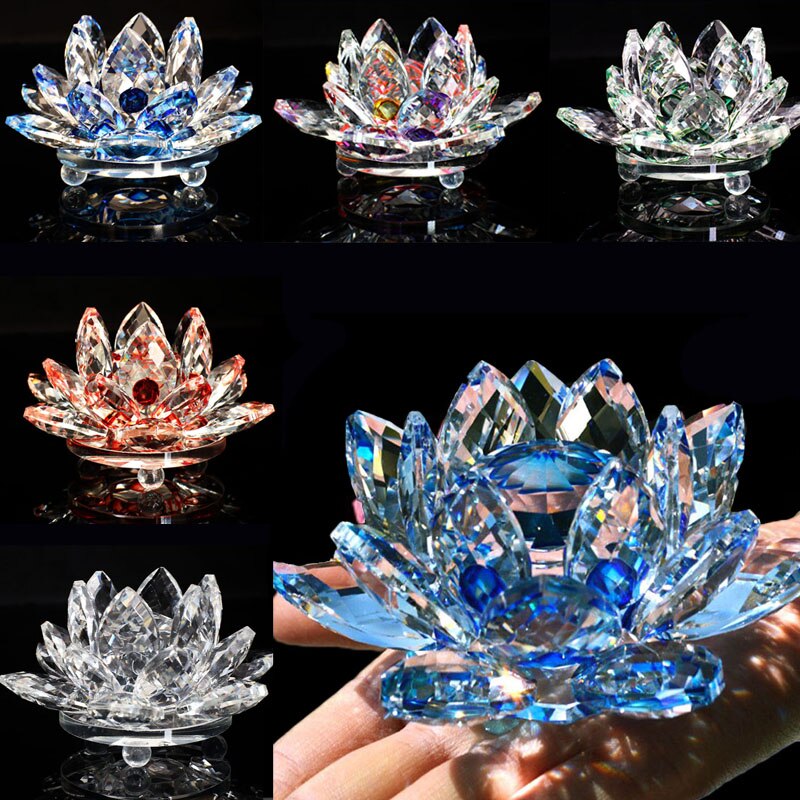 Skanto | 80Mm Quartz Crystal Lotus Flower Craft Glass Feng Shui Ornaments Healing Crystals Home Party Wicca Decoration Yoga Gifts Souvenir
