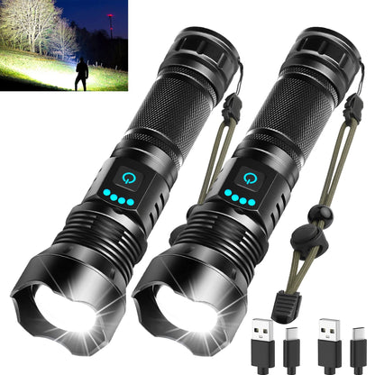 Skanto | Foleto 100000 Lumen Rechargeable LED Flashlight - 5 Modes, Waterproof, 2 Pack, Tactical