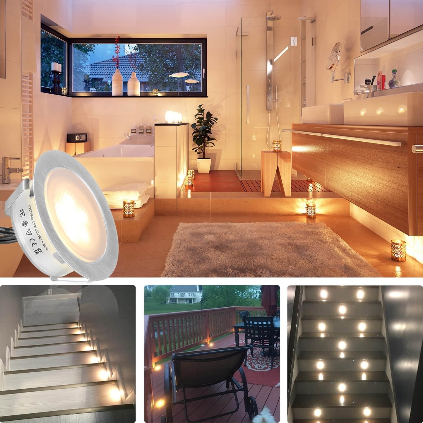 Skanto | Smy Lighting 6-Pack LED Deck Lights, Waterproof IP67, Warm White, Stainless Steel, Low Voltage