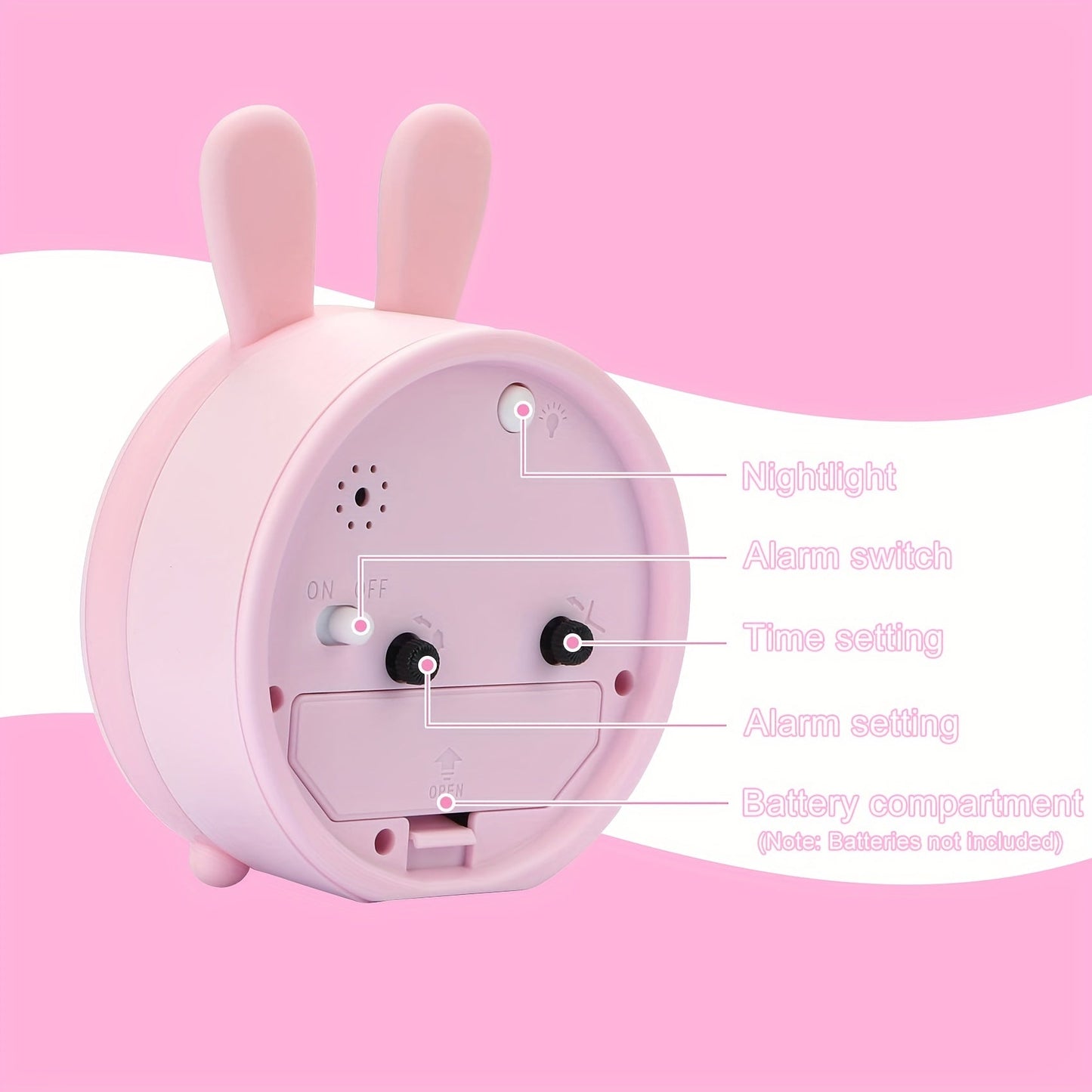 Skanto | Kids Alarm Clock with Night Light – Silent, Rabbit Pattern and Compact Design