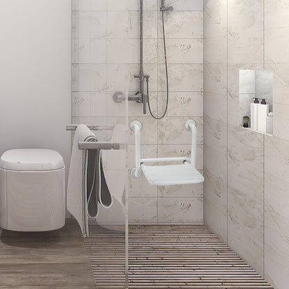 Foldable Shower Seat with Armrests Wall Mount | Karnz