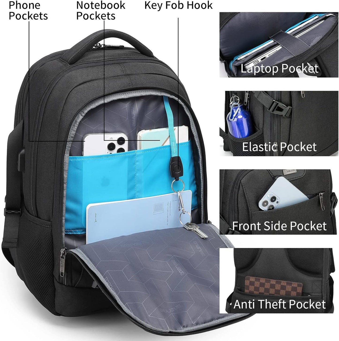 Water-Resistant Travel Laptop Backpack with USB Port & Organised Storage | Bowlift