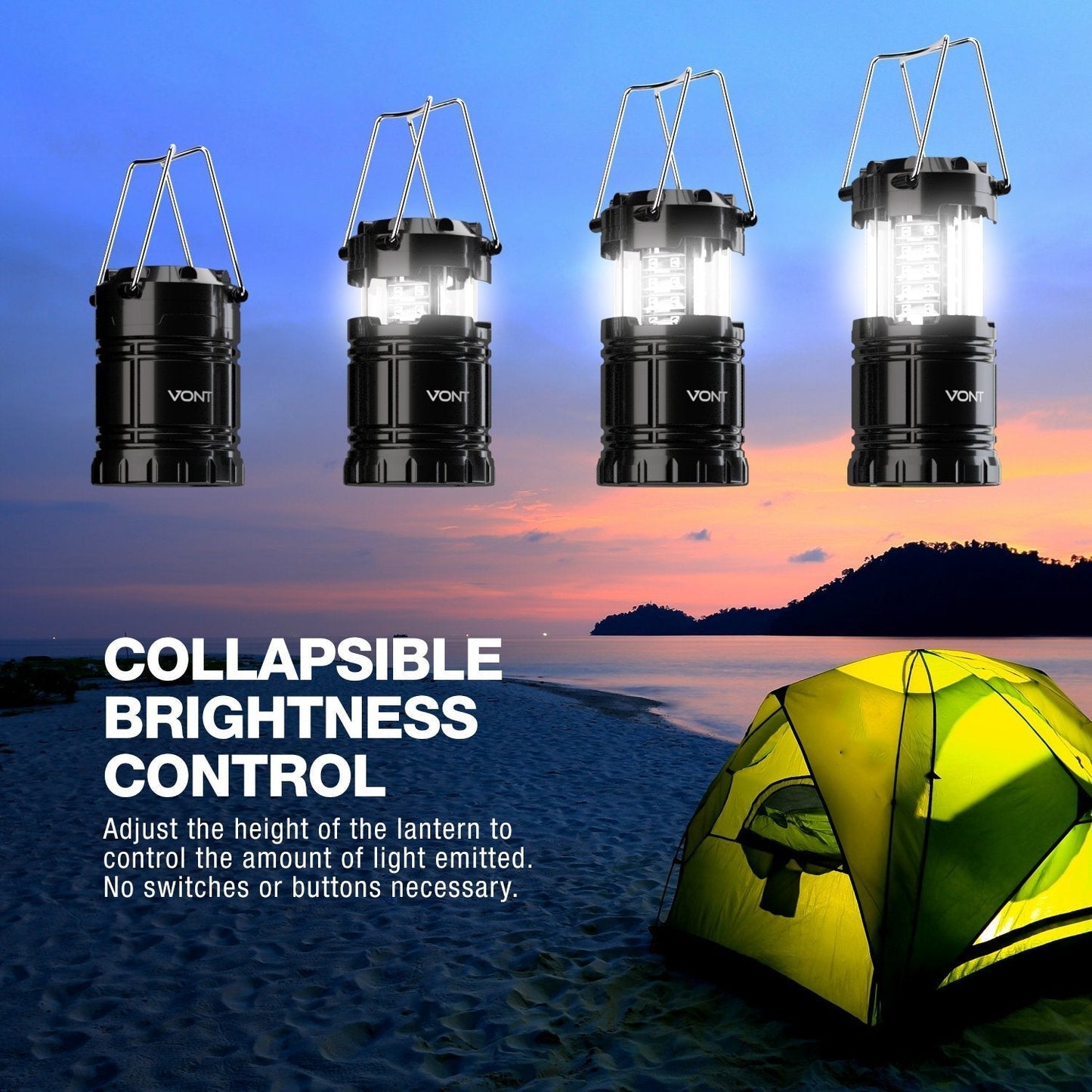 Skanto | Vont 2 Pack LED Camping Lanterns - Super Bright, Portable, Emergency Survival Lights, Batteries Included