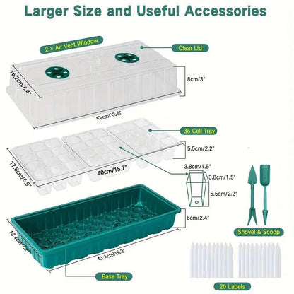 Skanto | Indoor Seed Starter Kit with LED Grow Light and Adjustable Humidity Dome – 36-Cell Tray for Home Gardening