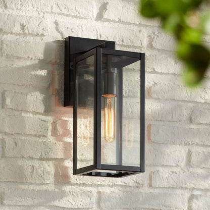 Skanto | John Timberland Titan Modern Outdoor Wall Light, Black Metal With Clear Glass Panel