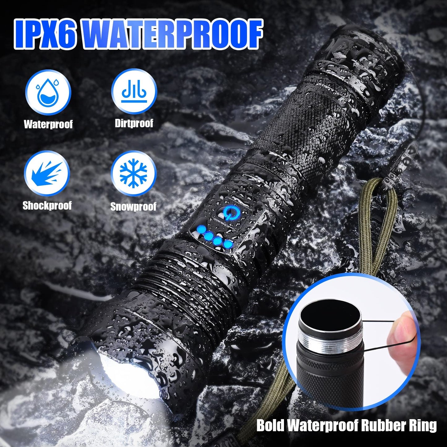 Skanto | Foleto 100000 Lumen Rechargeable LED Flashlight - 5 Modes, Waterproof, 2 Pack, Tactical