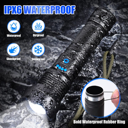 Skanto | Foleto 100000 Lumen Rechargeable LED Flashlight - 5 Modes, Waterproof, 2 Pack, Tactical