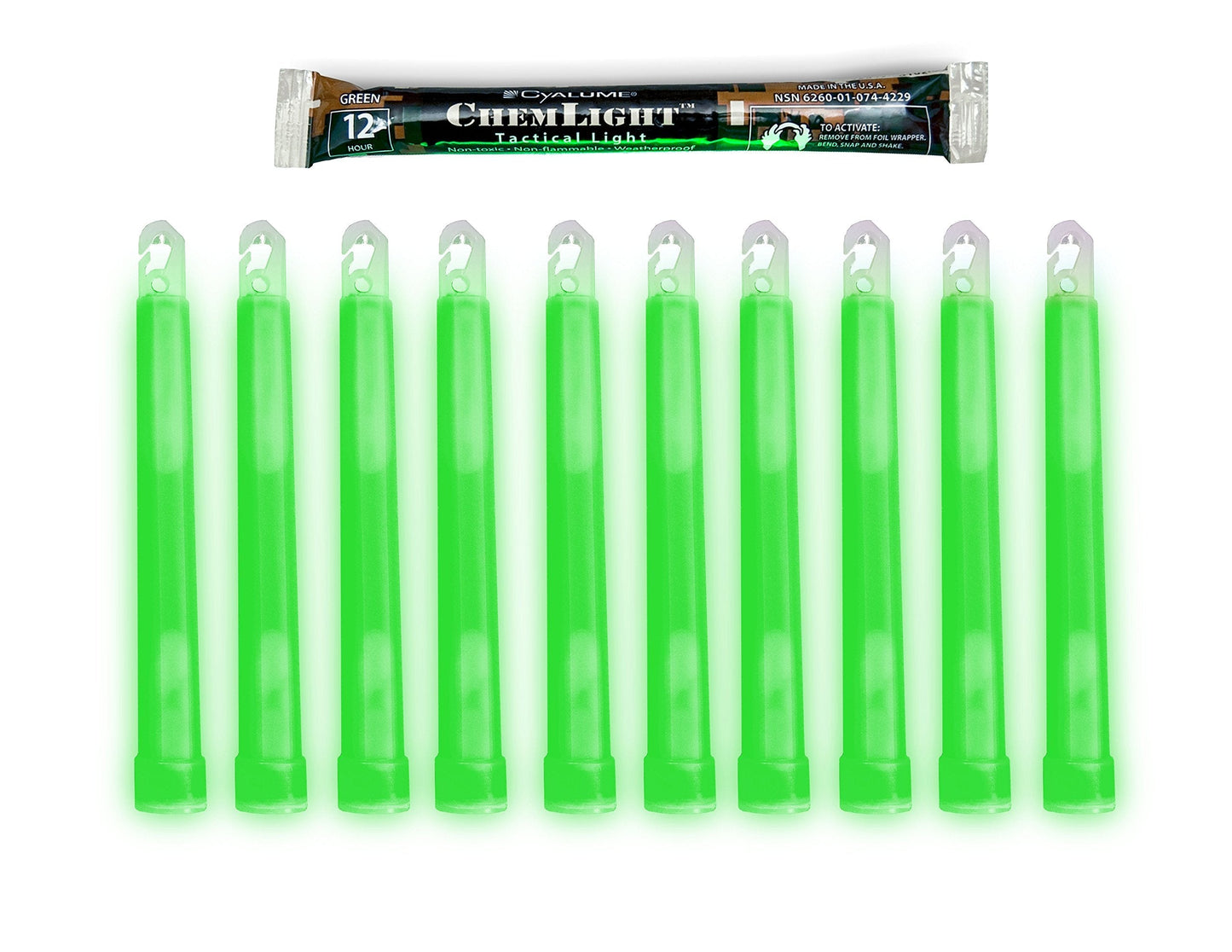 Skanto | Cyalume Military Grade Green Glow Sticks - Premium Bright 6” Chemlight Emergency Glow Sticks With 12 Hour Duration (Bulk Pack Of 10 Chem Lights)