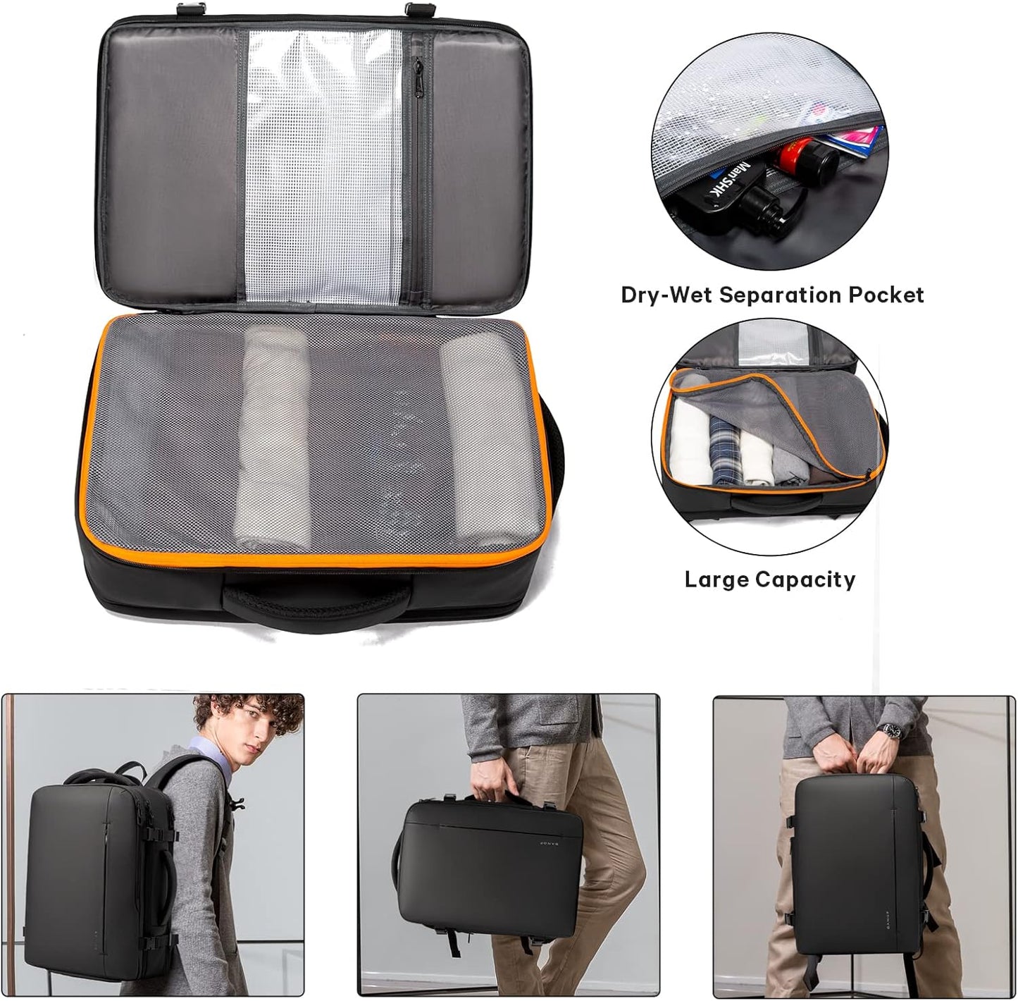 Expandable 26–45L Waterproof Travel Backpack with Laptop Sleeve & Duffle Carry | Bowlift
