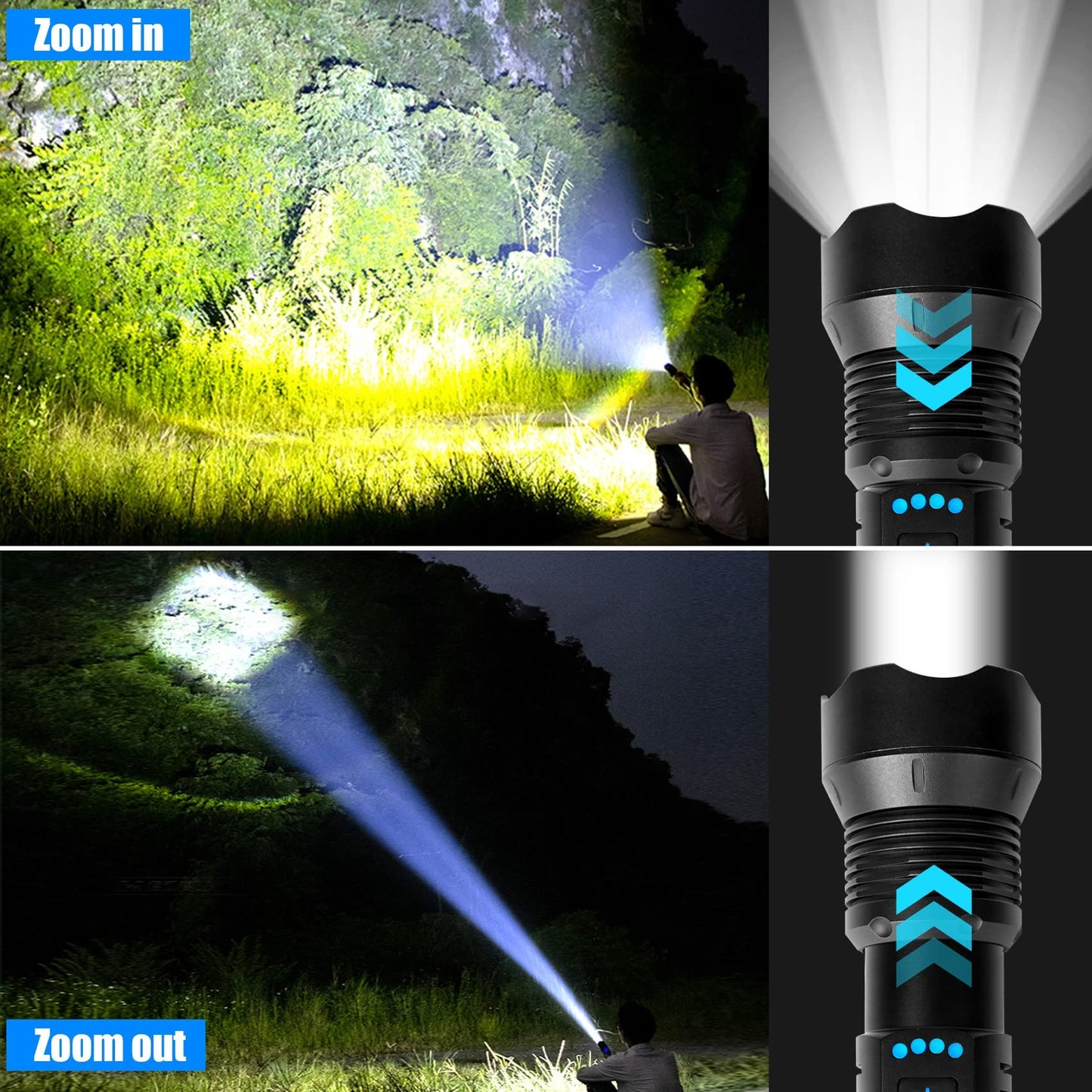 Skanto | Foleto 100000 Lumen Rechargeable LED Flashlight - 5 Modes, Waterproof, 2 Pack, Tactical