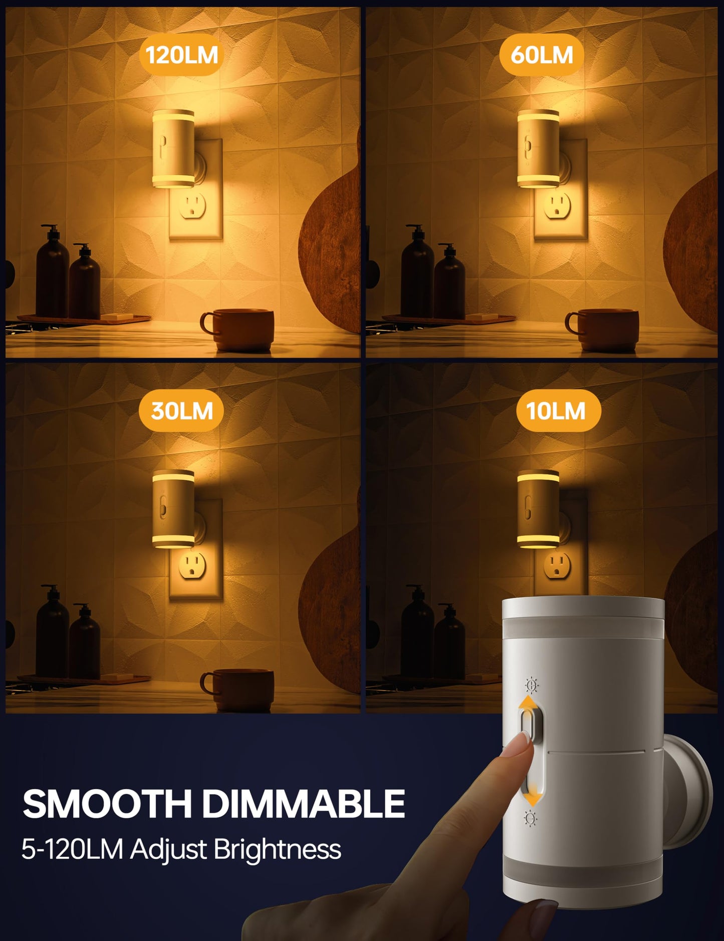Skanto Skanto | Kindeep Amber Night Light with Dusk to Dawn Sensor, Dimmable 5-120Lm, 2 Pack for Bedroom &