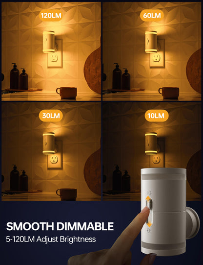 Skanto Skanto | Kindeep Amber Night Light with Dusk to Dawn Sensor, Dimmable 5-120Lm, 2 Pack for Bedroom &