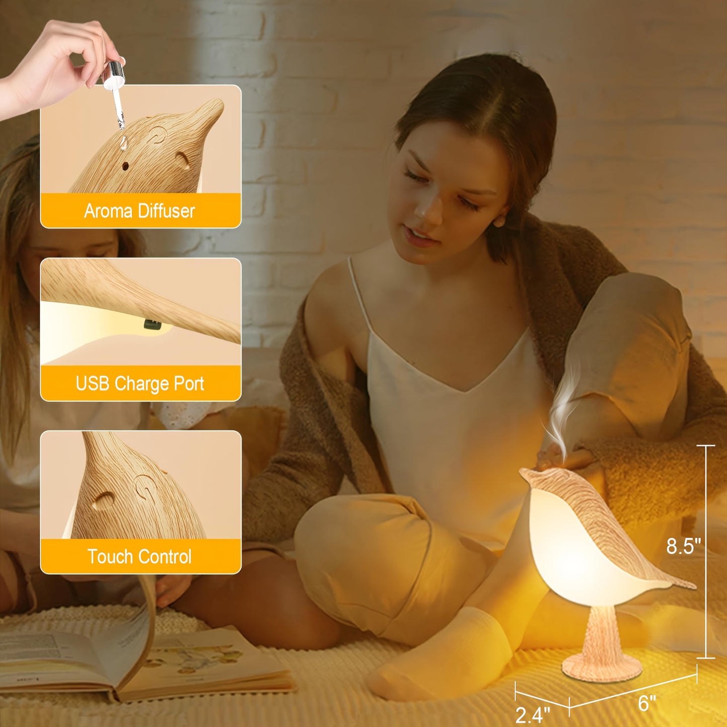 Skanto | Vquand 2 Pack Bird Desk Lamp - Rechargeable Kids Night Light with Touch Sensor & 3 Color Modes