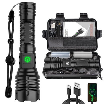 Skanto | Banral 100000 Lumen Rechargeable Flashlight, IPX6 Waterproof, 5 Modes, Zoomable, Aluminum