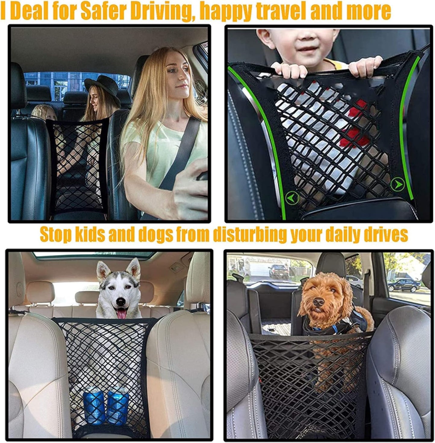 BowLift | Stretchable Car Seat Divider & Storage Net with Pet Barrier
