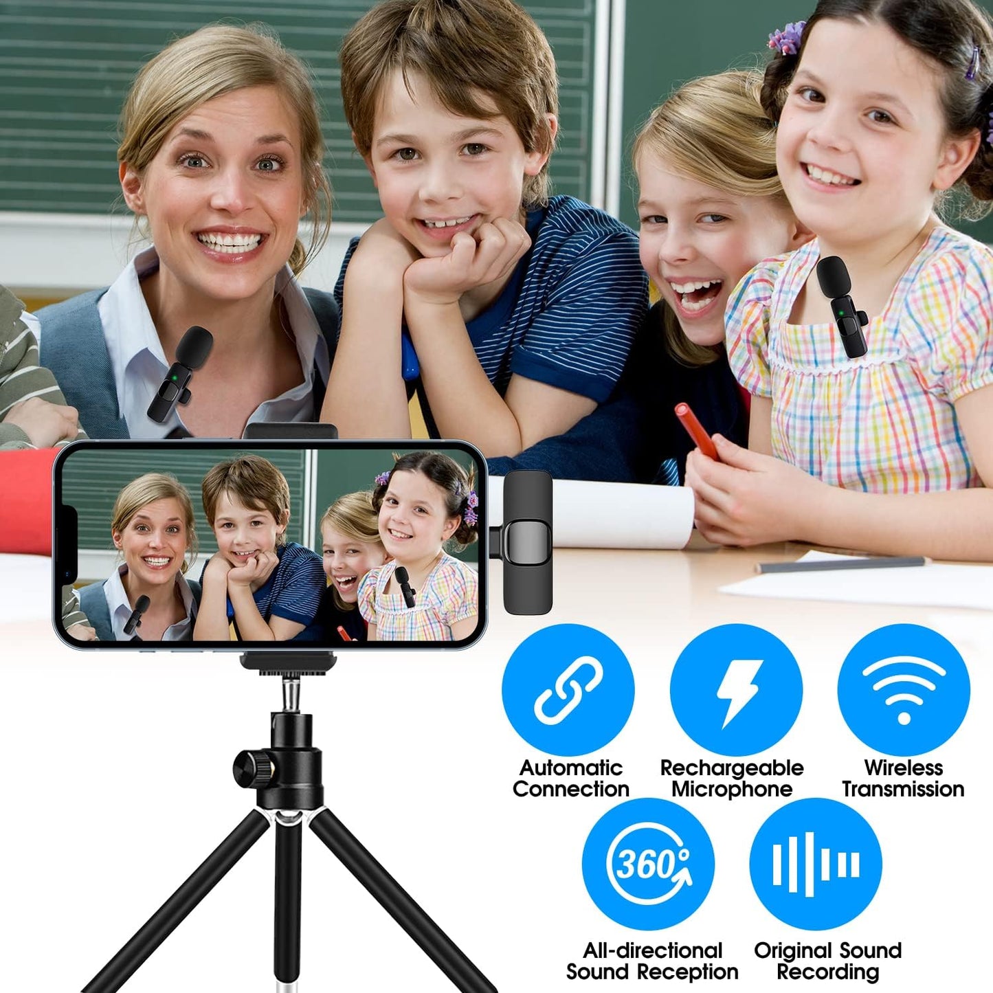 2-Pack wireless microphone for iPhone iPad Bowlift