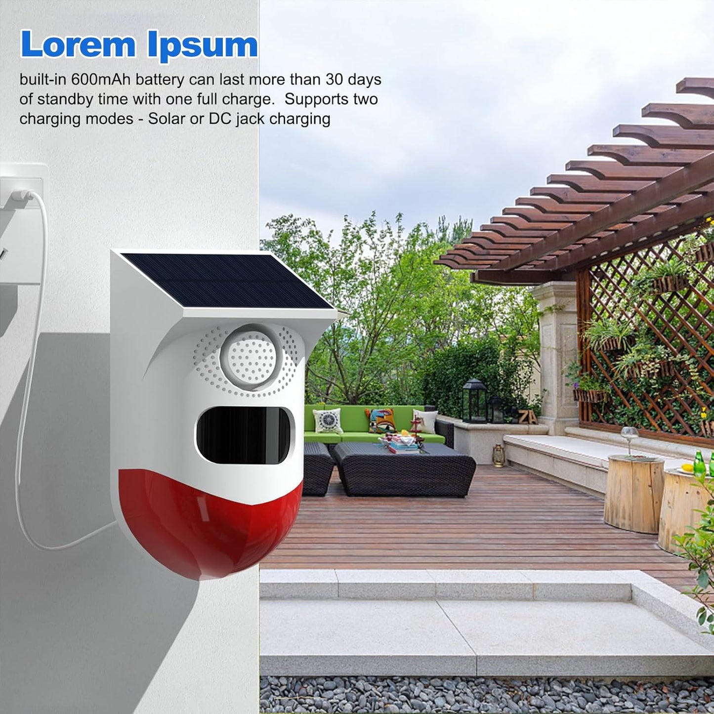 BowLift | Solar Motion Sensor Alarm with 120dB Siren and LED Strobe – Feronix