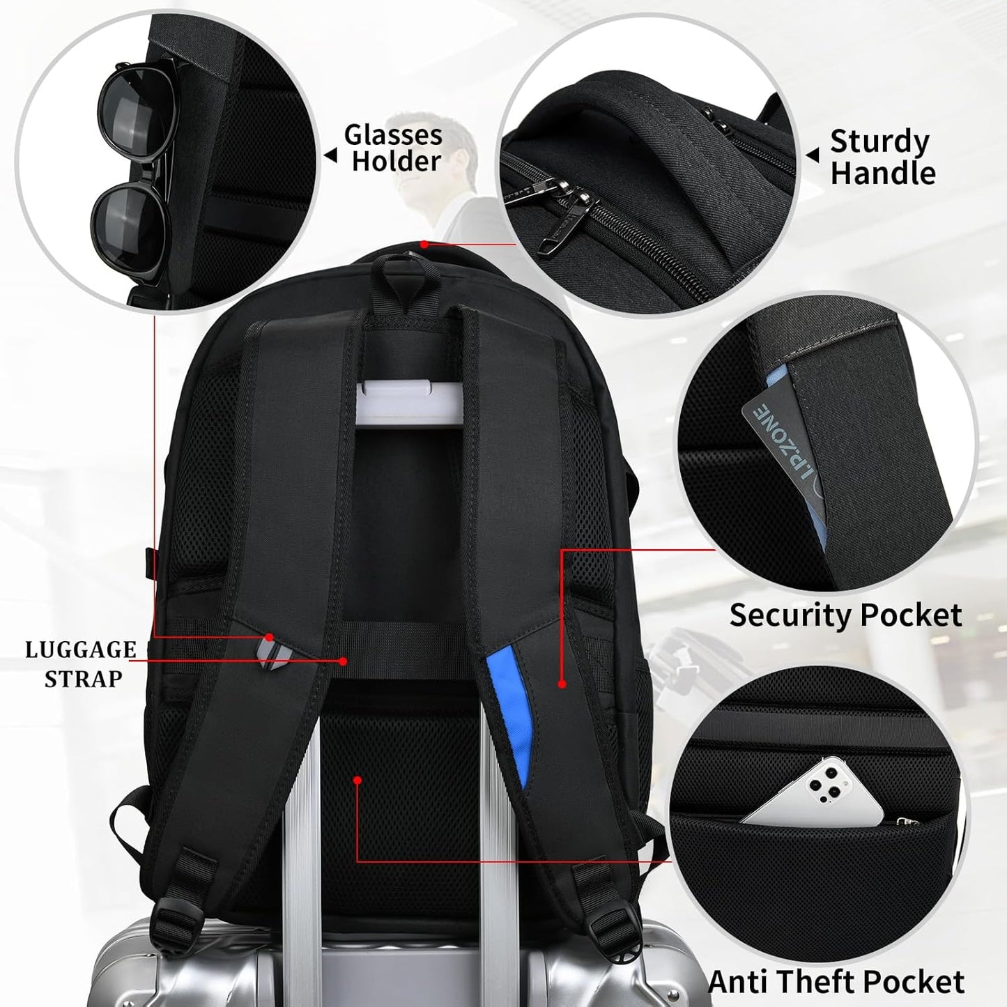 Water-Resistant Travel Laptop Backpack with USB Port & Organised Storage | Bowlift