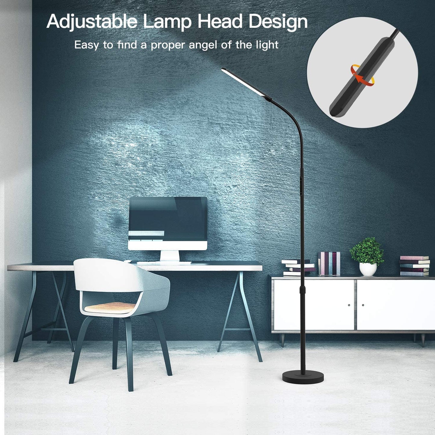 Skanto | Nxone Adjustable LED Floor Lamp, Black, Modern Reading Light with 4 Colors & Stepless Brightness