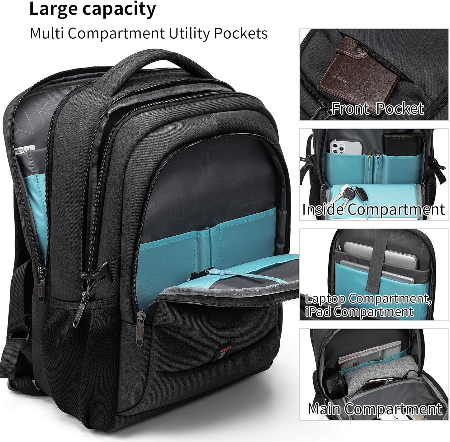Water-Resistant Travel Laptop Backpack with USB Port & Organised Storage | Bowlift