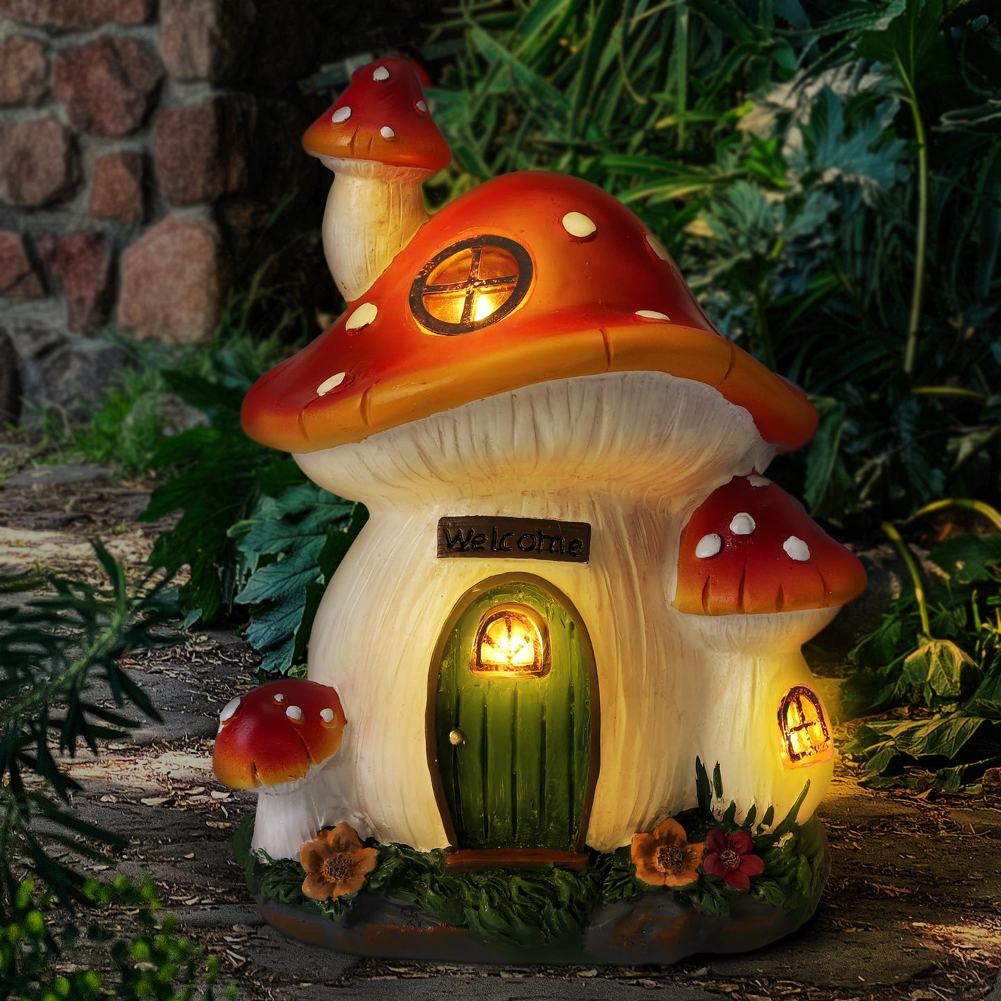 Skanto | Skanto Mushroom House Garden Statue Outdoor, Solar Mushroom House Garden Figurines for Lawn, Balcony, Garden Decoration, Outdoor Garden Decor