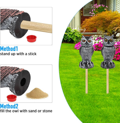 BowLift | Realistic 2-Pack Owl Decoy with Rotating Head – Outdoor Bird & Pest Repellent