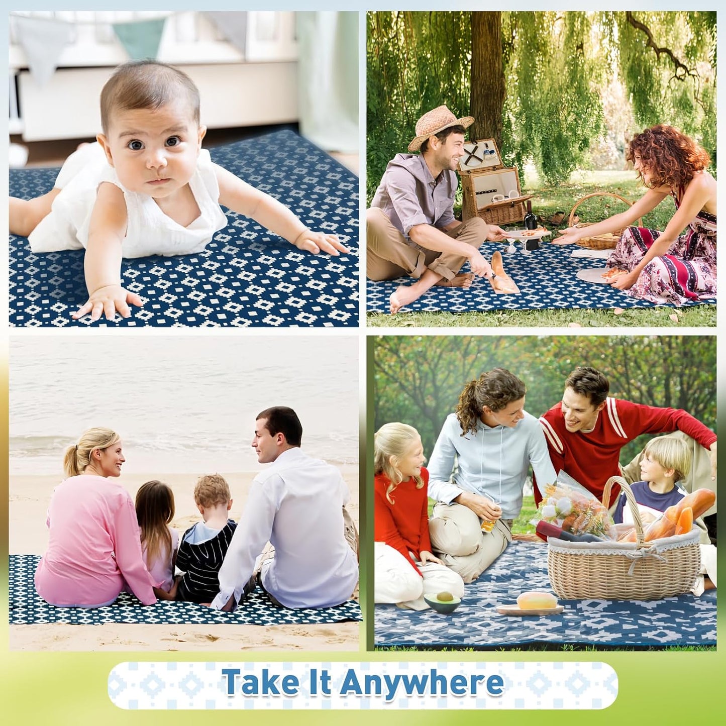 Extra large, waterproof picnic blanket 200 x 200 cm with 3 layers – MeadowRest