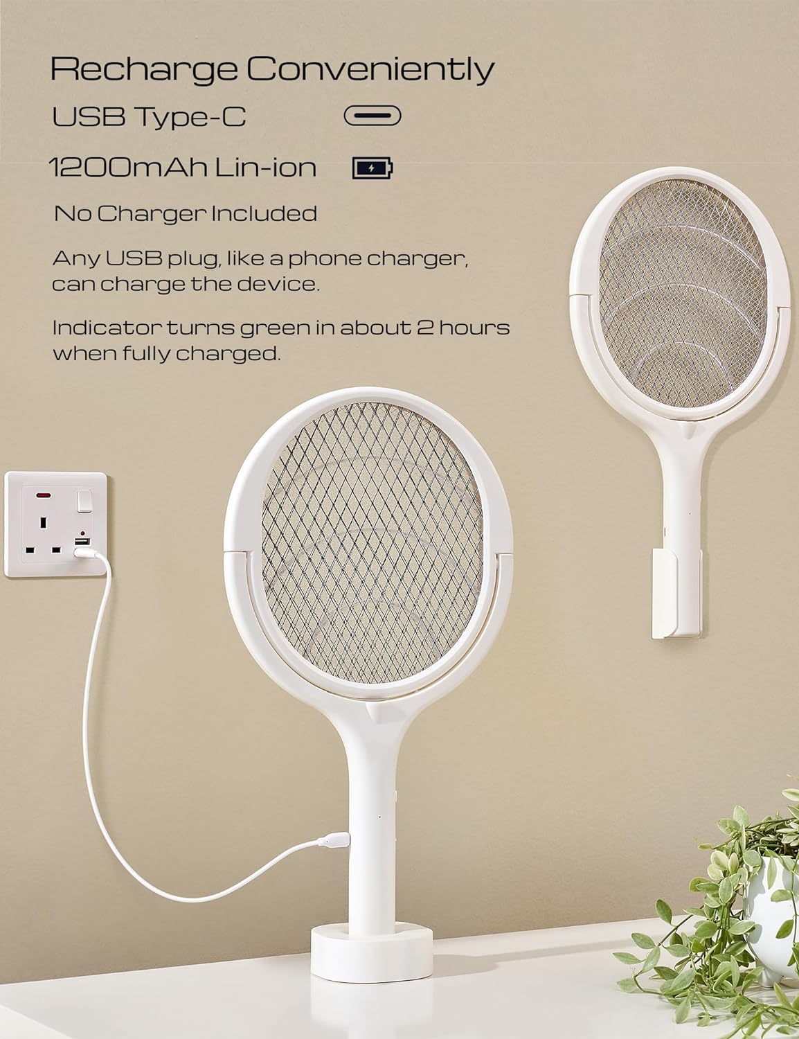BowLift | Rechargeable Electric Fly Swatter with Flexible 90° Rotating Head – High-Voltage Mosquito & Insect Zapper