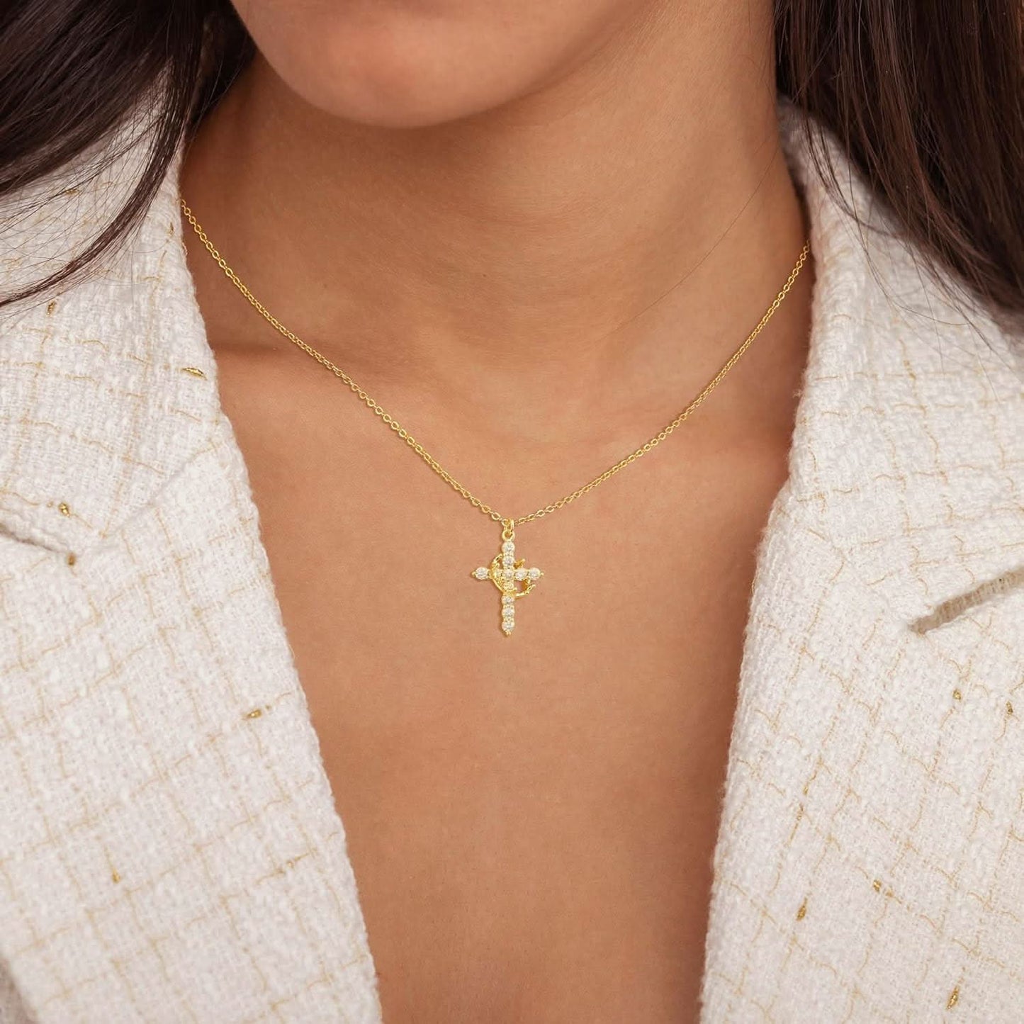 BowLift | Elegant 18K Gold Cubic Zirconia Cross Necklace