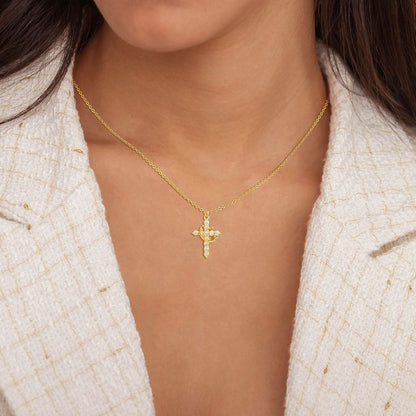 BowLift | Elegant 18K Gold Cubic Zirconia Cross Necklace