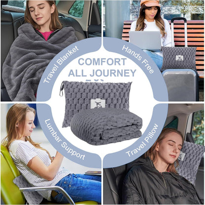 BowLift | Packable Flannel Travel Blanket with Pillow Bag and Luggage Sleeve – Trevora