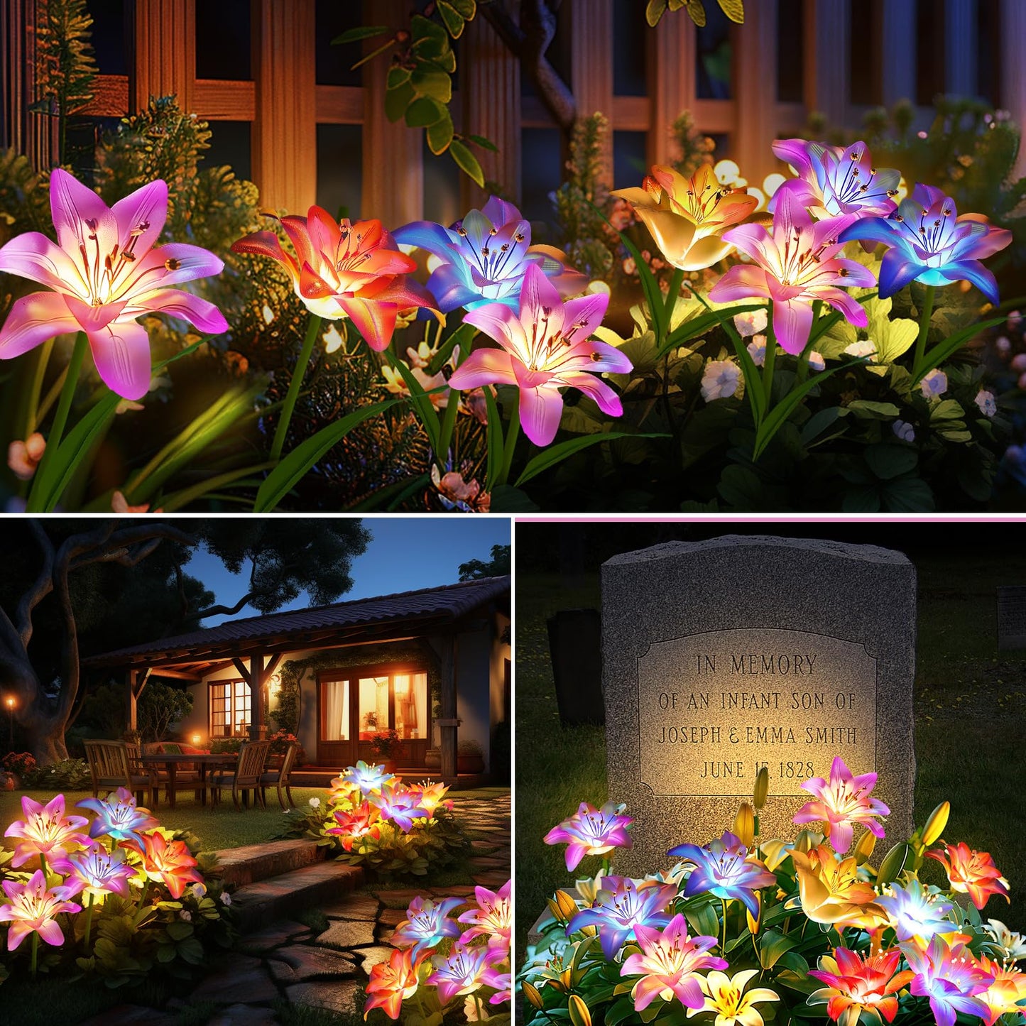 Skanto | Skanto 6 Pack Solar Garden Lights - Waterproof Lily Flowers for Outdoor Garden Decor