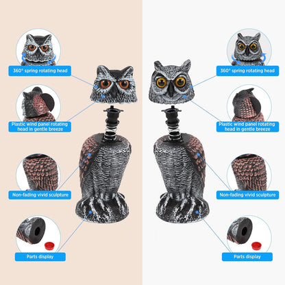 BowLift | Realistic 2-Pack Owl Decoy with Rotating Head – Outdoor Bird & Pest Repellent