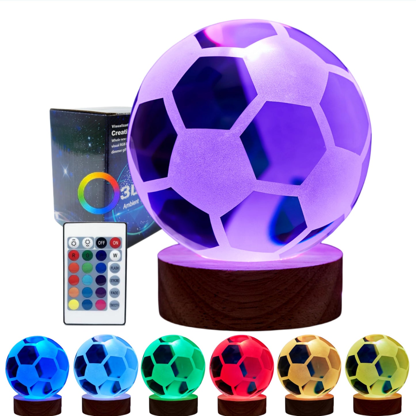 Skanto | 3D Crystal Ball Lamp, Lifelike Football Night Light, 16 Color Changes with Dimmable Remote Control, Football Lamp Gift
