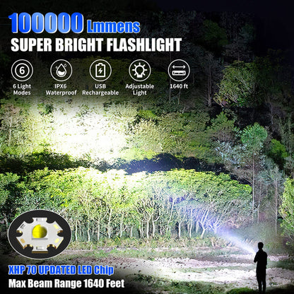 Skanto | Foleto 100000 Lumen Rechargeable LED Flashlight - 5 Modes, Waterproof, 2 Pack, Tactical