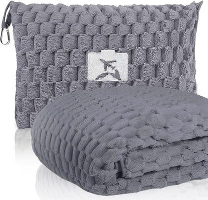BowLift | Packable Flannel Travel Blanket with Pillow Bag and Luggage Sleeve – Trevora