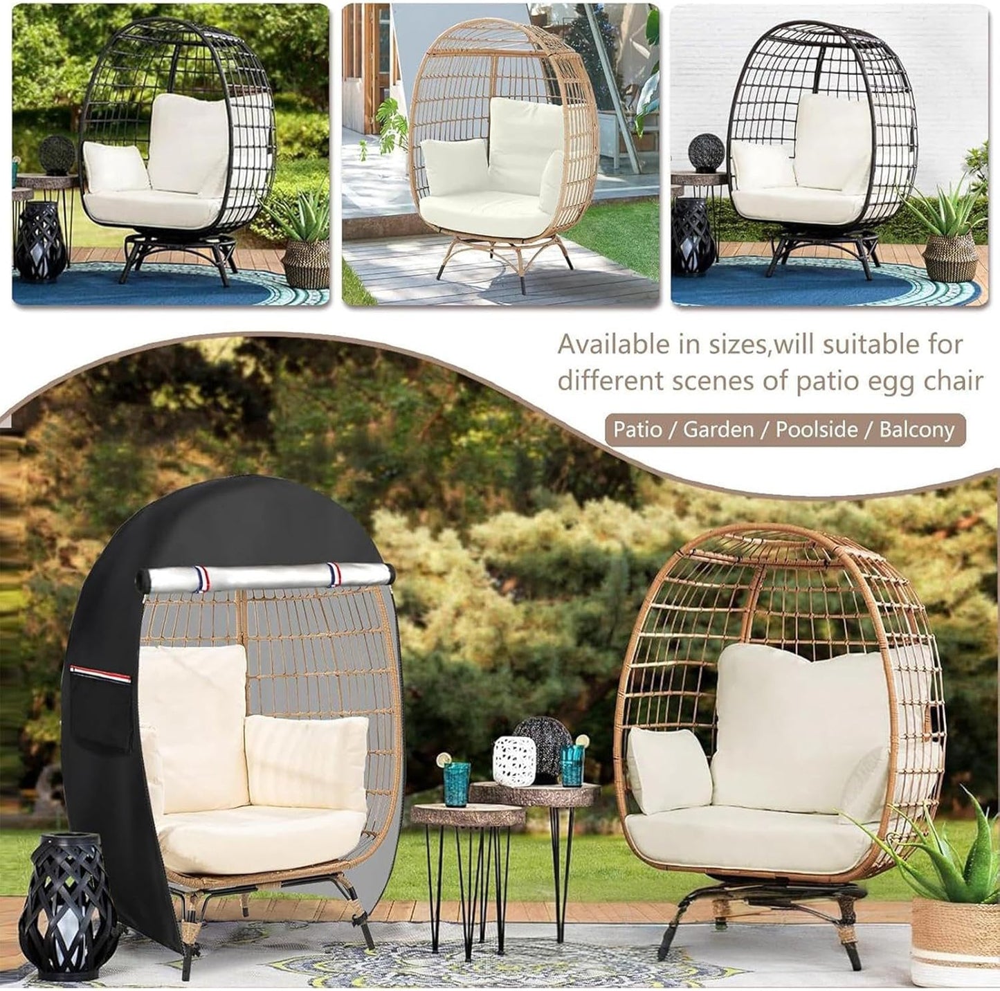 BowLift | Waterproof Egg Chair Cover with Double Zipper – Solara