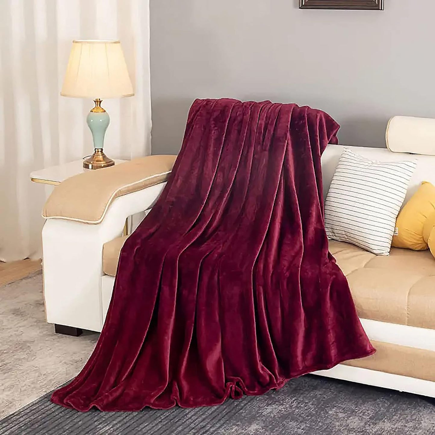 Fleece Large Sofa Throw Light Weight Faux Fur Blanket Bowlift