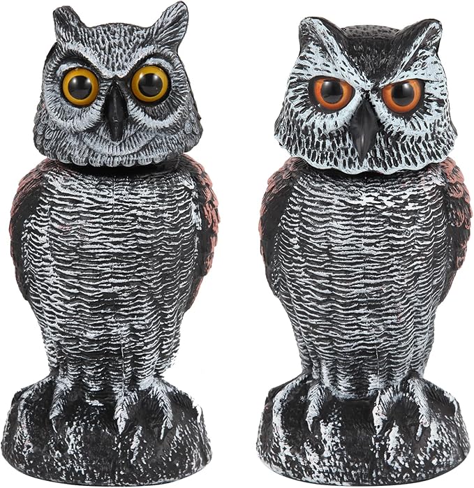 BowLift | Realistic 2-Pack Owl Decoy with Rotating Head – Outdoor Bird & Pest Repellent