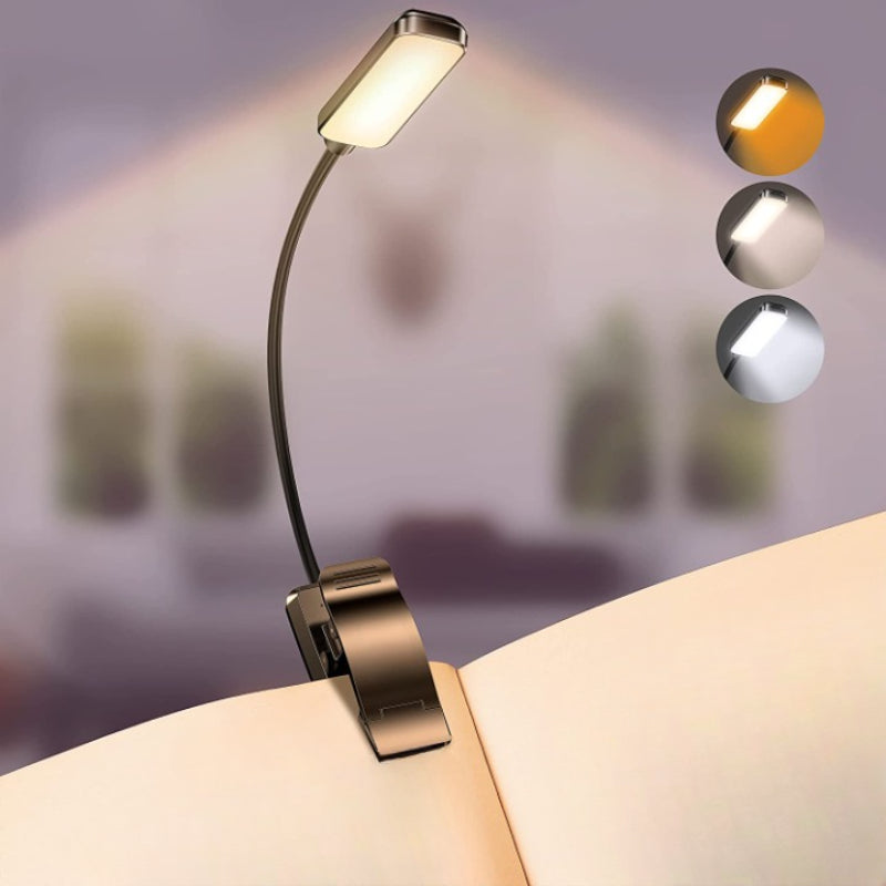 BowLift | Buy 9 LED USB rechargeable reading lamp for reading in bed - eye-friendly, stepless dimmable | Small lightweight clip-on reading lamp