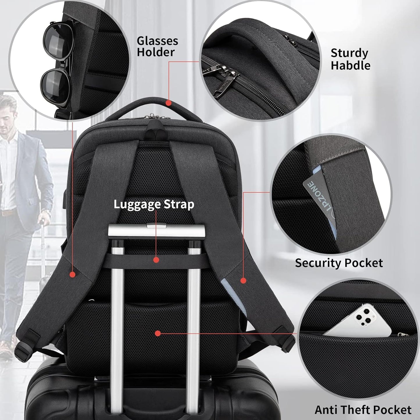 Water-Resistant Travel Laptop Backpack with USB Port & Organised Storage | Bowlift