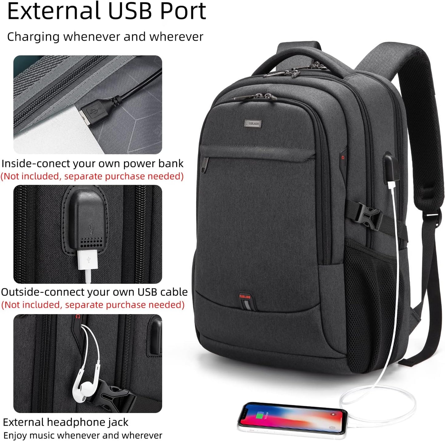 Water-Resistant Travel Laptop Backpack with USB Port & Organised Storage | Bowlift