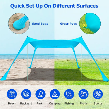 BowLift | UPF50+ Family Beach Tent with Aluminium Poles and Sand Anchors